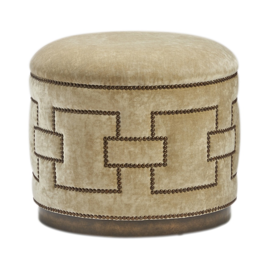 Carlton Ottoman&nbsp;shown with:Wood base in Dark Bay finishMottled nailhead frame trim in Square&nbsp;Link pattern