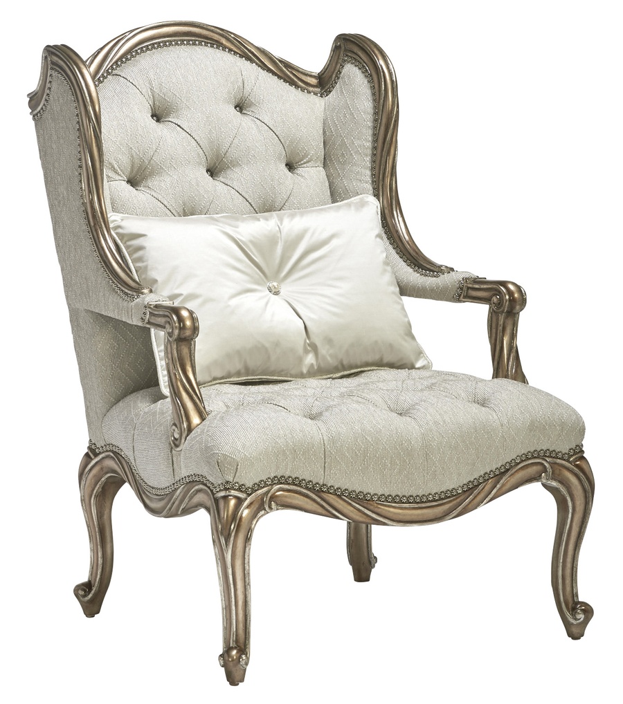 Coco Chair&nbsp;shown with:Tufted&nbsp;seat with Silver Star buttonsBronzed Silver finishVerona Silver Leaf finish trimSilver Star nailhead trim