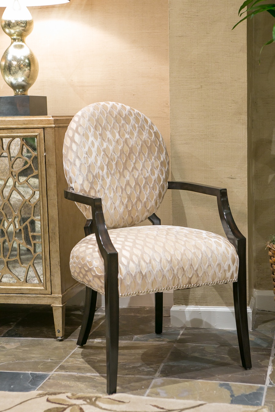 Century City Arm&nbsp;Chair&nbsp;shown with:Tight seat and backBombay finishSilver nailhead frame trim