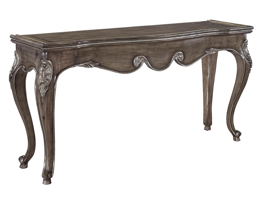 Calais Console&nbsp;shown with:Briar&nbsp;finishAged&nbsp;Gold&nbsp;finish trimInset clear&nbsp;glass top with beveled edge&nbsp;