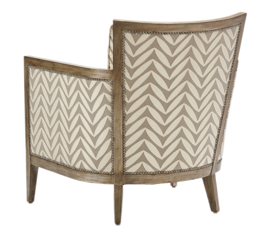 Calistoga&nbsp;Chair&nbsp;shown with:Boxed seat cushionSilver Cloud&nbsp;finishPewter&nbsp;nailhead frame trim
