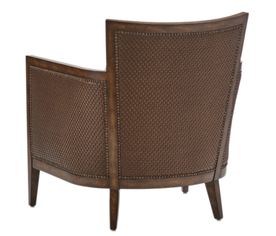 Calistoga&nbsp;Chair&nbsp;shown with:Boxed seat cushionSilver Cloud&nbsp;finishPewter&nbsp;nailhead frame trim