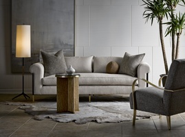 Collins&nbsp;Sofa shown with:Boxed bench seatBombay finishSatin Brass finish on dcecorative ferrules