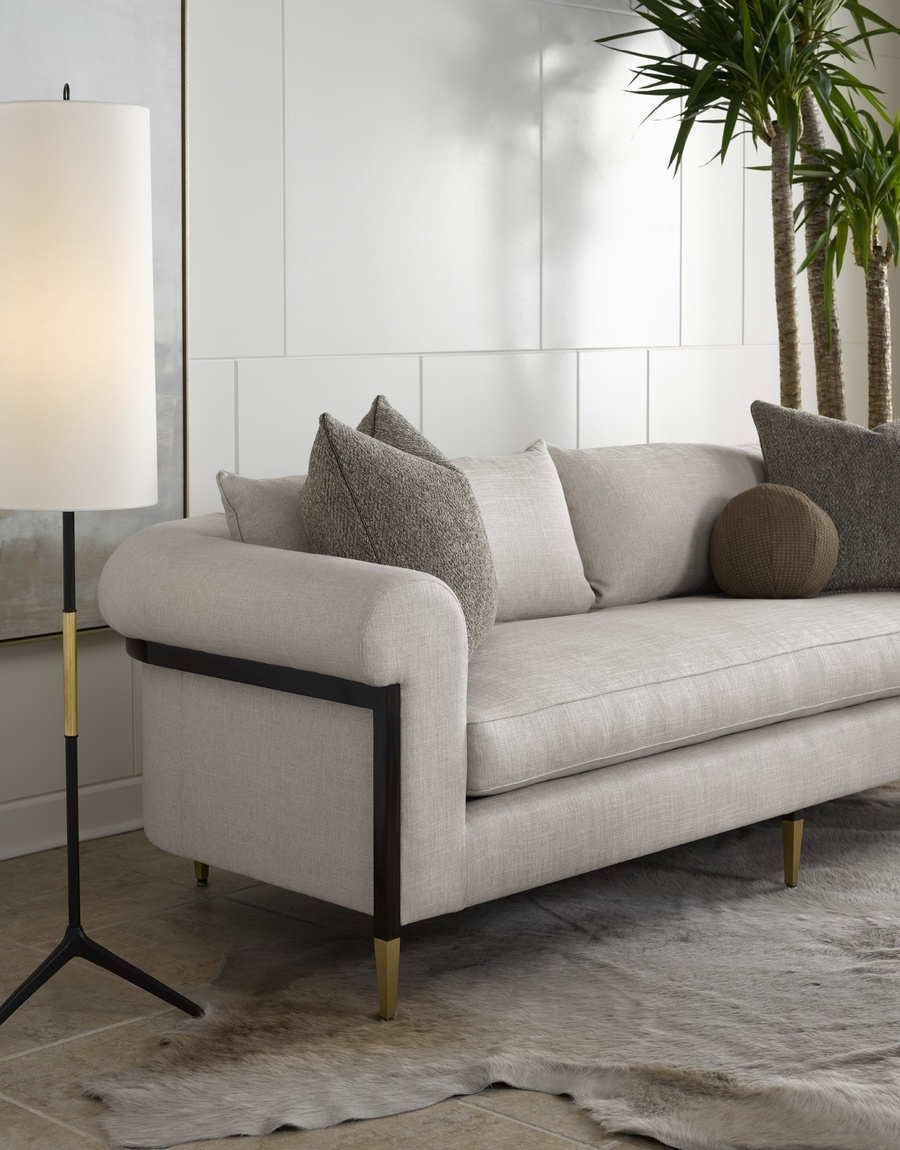Collins&nbsp;Sofa shown with:Boxed bench seatBombay finishSatin Brass finish on dcecorative ferrules