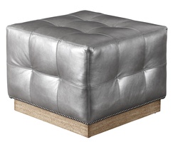 Coronado Ottoman shown with:Box Quilted Tight SeatPlinth Base in&nbsp;Almond&nbsp;finishGunmetal nailhead frame trim24" sq.