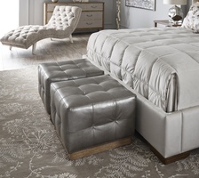 Coronado Ottoman shown with:Box Quilted Tight&nbsp;SeatPlinth Base in Dark Bay&nbsp;finishGunmetal nailhead frame trim56" sq.