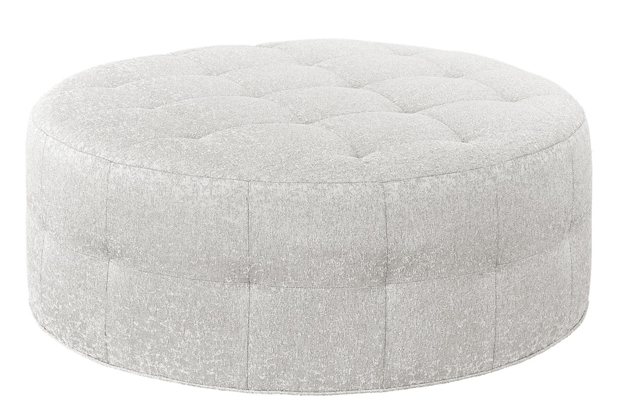 Coronado Ottoman shown with:Box Quilted&nbsp;Tight SeatBuilt-to-the-Floor basPewter&nbsp;nailhead frame trim48" diameter