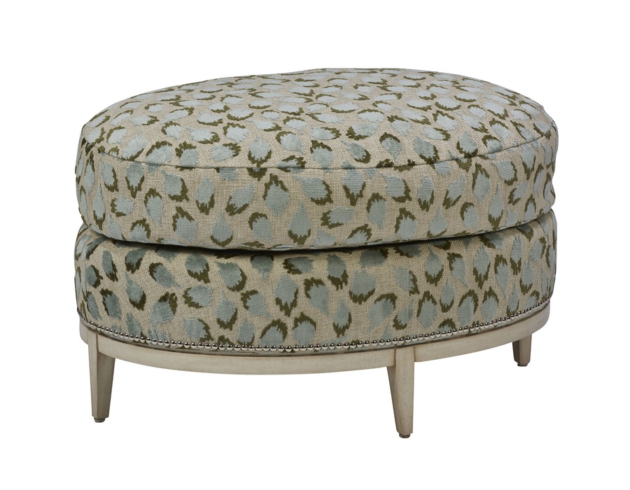 Coronado Ottoman shown with:Semi-attached seat cushionExposed Wood Legs in Malt finishSilver nailhead frame trim