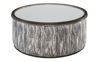 Cascade&nbsp;Cocktail Table shown with:Twilight&nbsp;finishAged Medici finish trimClear Mirror&nbsp;topChanneled upholstery