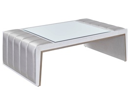 Cascade Cocktail Table shown with:Ensemble finish with&nbsp;Aged Silver finish trimClear Mirror topChanneled upholstery