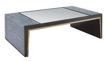 Cascade&nbsp;Cocktail Table shown with:Ebony&nbsp;finish with&nbsp;Aged Silver finish trimClear Mirror topBox Quilted&nbsp;upholstery