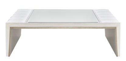 Cascade&nbsp;Cocktail Table shown with:Ensemble&nbsp;finish with&nbsp;Cashmere&nbsp;Silver finish trimClear Mirror topChanneled&nbsp;upholstery