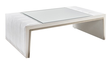 Cascade&nbsp;Cocktail Table shown with:Ensemble finish with&nbsp;Cashmere&nbsp;Silver finish trimClear Mirror topChanneled&nbsp;upholstery