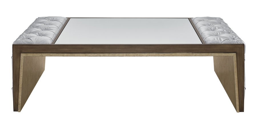 Cascade Cocktail Table shown with:Latte finish with Burnished Silver finish trimChanneled upholstery