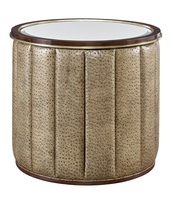 Cascade End Table shown with:Contemporary Briar&nbsp;finish with&nbsp;Aged&nbsp;Medici&nbsp;finish trimClear Mirror topChanneled upholstery