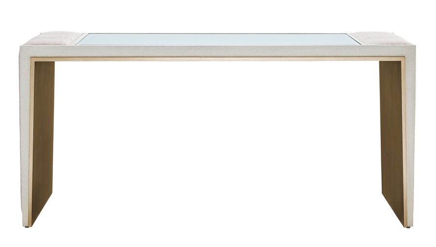 Cascade Console shown with:Latte finish with&nbsp;Aged&nbsp;Medici finish trimDiamond Tufted&nbsp;upholstery