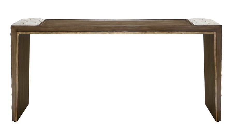 Cascade Console shown with:Latte finish with&nbsp;Aged&nbsp;Medici finish trimDiamond Tufted&nbsp;upholstery