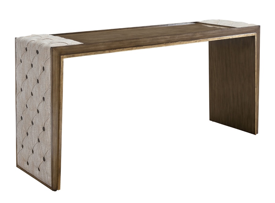 Cascade Console shown with:Latte finish with&nbsp;Aged&nbsp;Medici finish trimDiamond Tufted&nbsp;upholstery