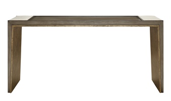 Cascade Console shown with:Slate&nbsp;finish with Aged&nbsp;Silver&nbsp;finish trimAged Silver&nbsp;inside leg finishBox Quilted&nbsp;upholstery