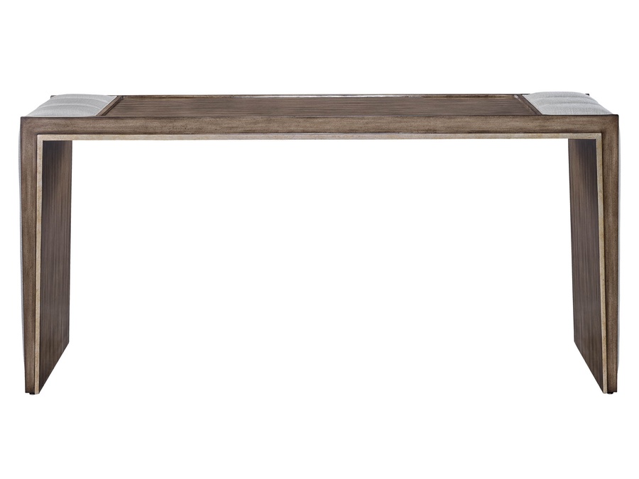Cascade Console shown with:Latte finish with&nbsp;Aged&nbsp;Medici finish trimDiamond Tufted&nbsp;upholstery