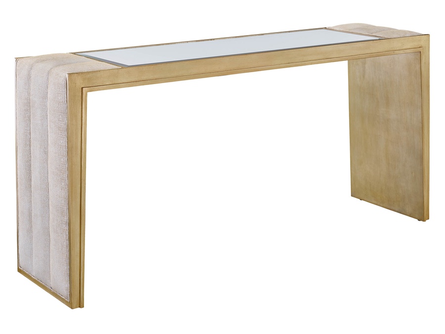 Cascade Console shown with:Latte finish with&nbsp;Aged&nbsp;Medici finish trimDiamond Tufted&nbsp;upholstery