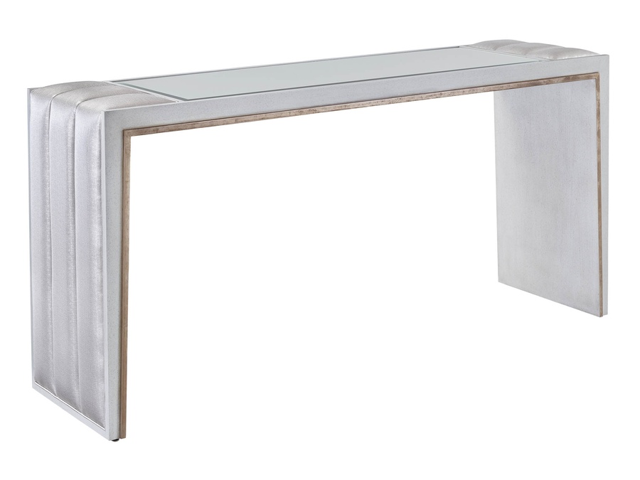 Cascade Console shown with:Latte finish with&nbsp;Aged&nbsp;Medici finish trimDiamond Tufted&nbsp;upholstery