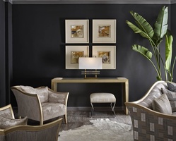 Cascade Console shown with:Medici&nbsp;finishClear Mirror topChanneled upholstery