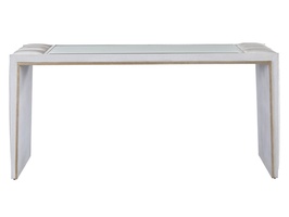 Cascade Console shown with:Ensemble&nbsp;finish with Aged Silver finish trimClear Mirror topChanneled upholstery
