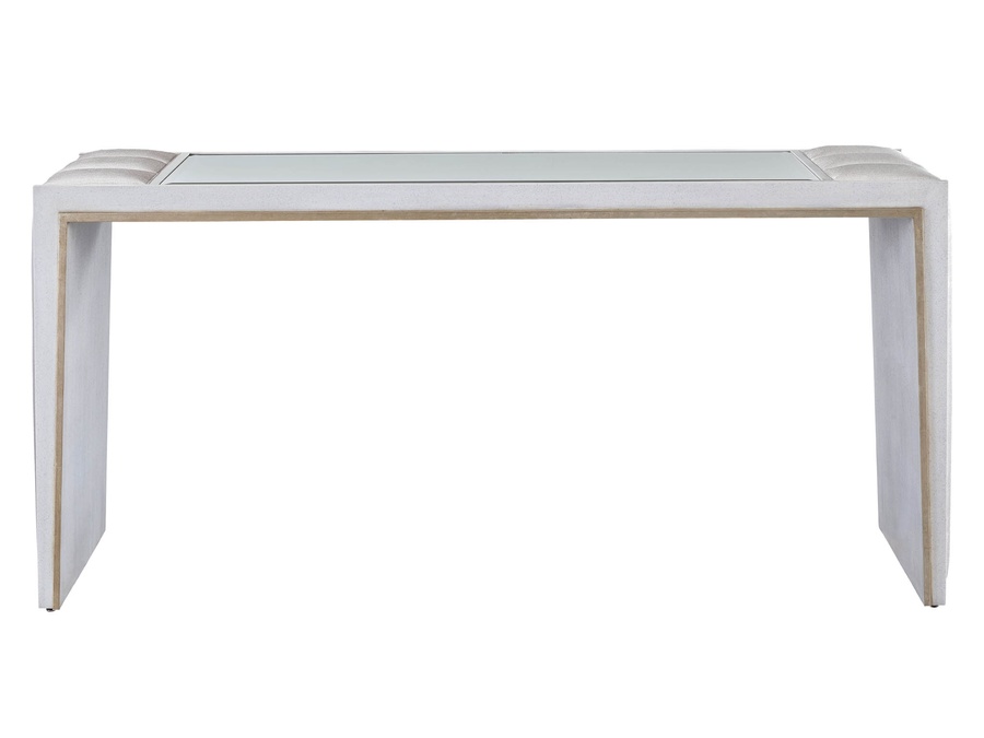 Cascade Console shown with:Latte finish with&nbsp;Aged&nbsp;Medici finish trimDiamond Tufted&nbsp;upholstery