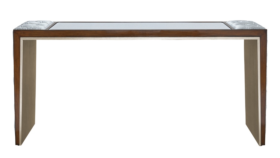 Cascade Console shown with:Latte finish with&nbsp;Aged&nbsp;Medici finish trimDiamond Tufted&nbsp;upholstery