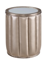 Cascade&nbsp;Chairside Table&nbsp;shown with:Burnished&nbsp;Silver finishClear&nbsp;Mirror topChanneled upholstery