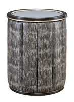 Cascade&nbsp;Chairside Table shown with:Twilight&nbsp;finish with Cashmere Silver finish trimClear&nbsp;Mirror topChanneled&nbsp;upholstery
