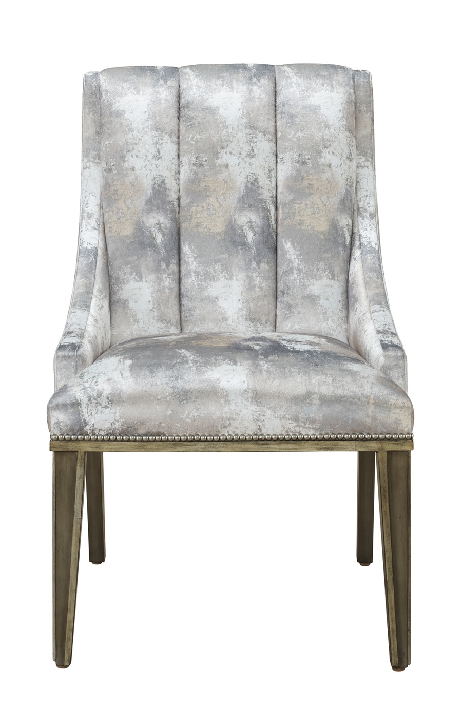 Cascade Side&nbsp;Chair shown with:Slate&nbsp;finish with Aged Silver finish trimPewter nailhead frame trimChanneled&nbsp;upholstery
