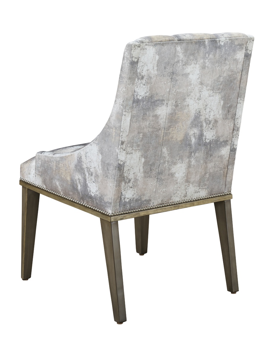 Cascade Side&nbsp;Chair shown with:Slate&nbsp;finish with Aged Silver finish trimPewter nailhead frame trimChanneled&nbsp;upholstery
