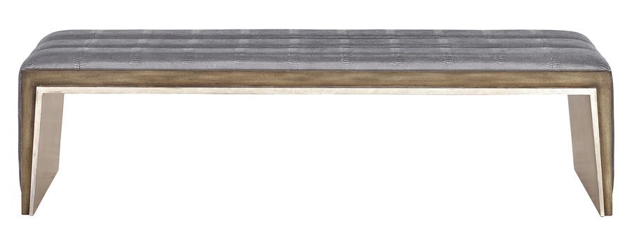 Cascade Bench&nbsp;shown with:Channeled upholsteredLatte finish with&nbsp;Verona Silver&nbsp;Leaf finish trimVerona Silver finish on Inside Leg
