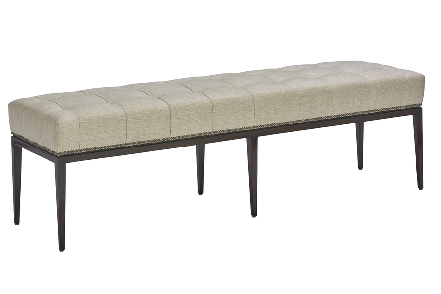 Catalina Dining Bench shown with:Box quilted tight seatExposed wood legs in Bombay finishGunmetal nailhead frame trim20"D x 72"W