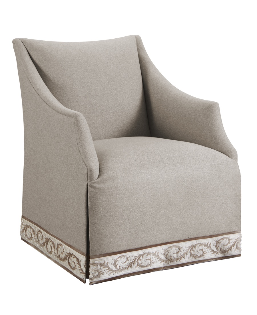 Dahlia Chair shown with:Tight&nbsp;seatWaterfall skirtTape trim at base of skirt