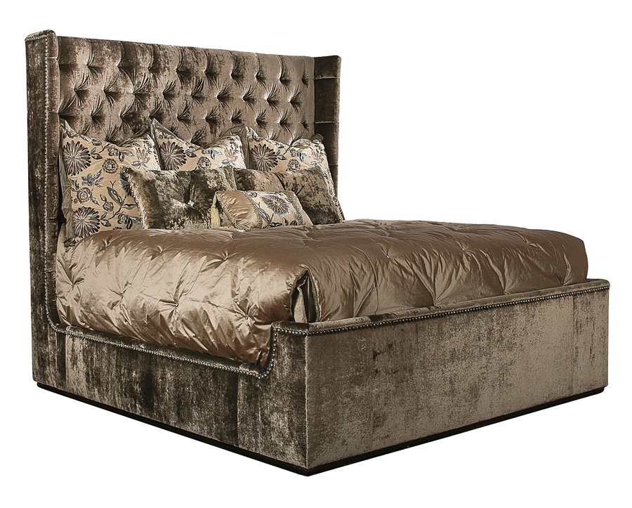 Dakota Bed shown with:Button tufted headboardSilver Star nailhead frame trimOld World Vintage Noir finish