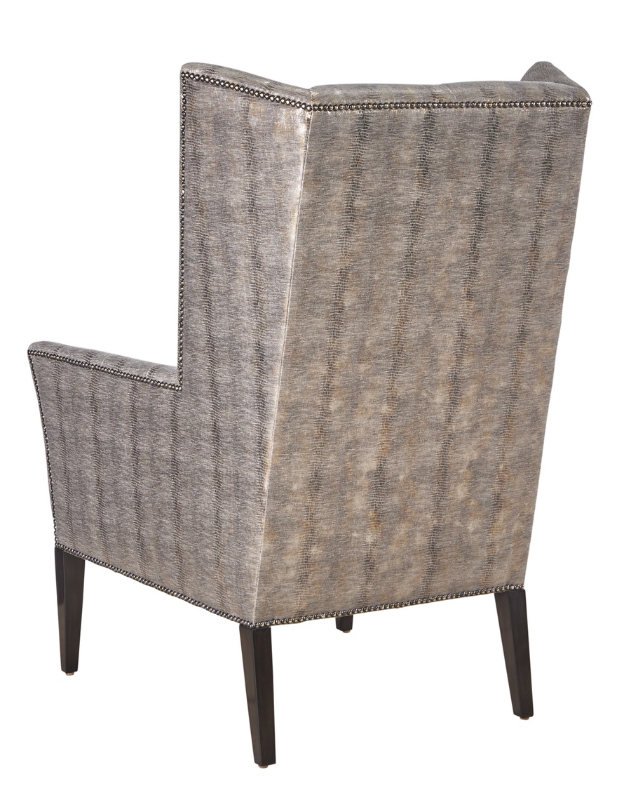 Emerson Chair&nbsp;shown with: Tight box quilted seat, arms, and inside backBombay finishAntique Brass nailhead frame trim