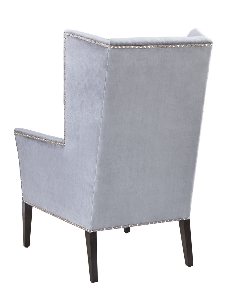 Emerson Chair&nbsp;shown with: Tight box quilted seat, arms, and inside backBombay finishAntique Brass nailhead frame trim