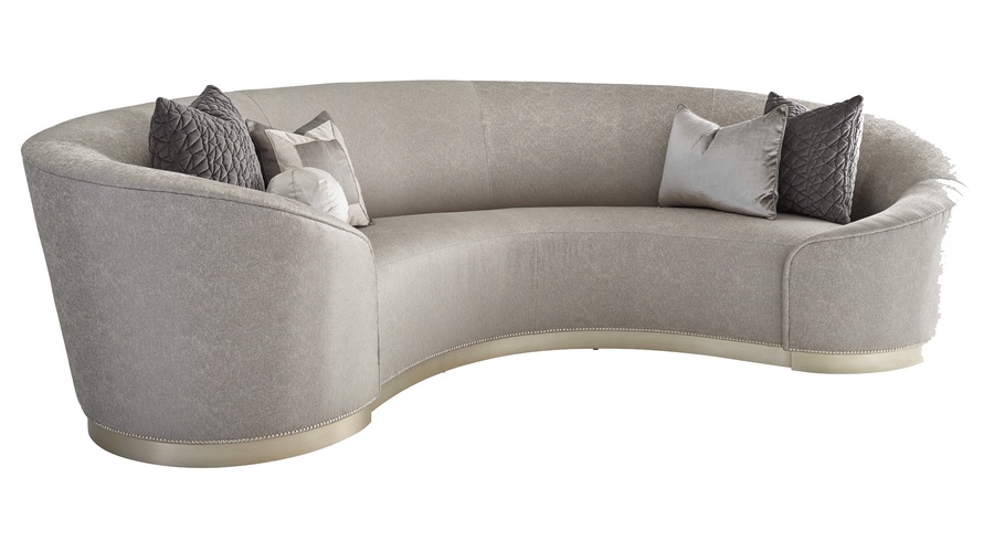 Giselle&nbsp;Sofa shown with:Tight&nbsp;seatCashmere Silver finish&nbsp;on Plinth baseGlitterati&nbsp;nailhead frame trim