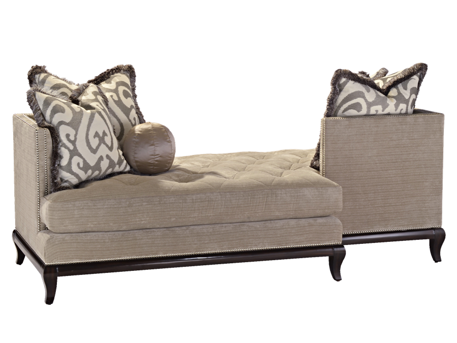 Gemini Tête-à-Tête shown with: Boxed bench seat with quilted buttoned detail Bombay finish Silver nailhead frame trim