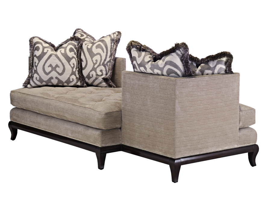 Gemini Tête-à-Tête shown with: Boxed bench seat with quilted buttoned detail Bombay finish Silver nailhead frame trim