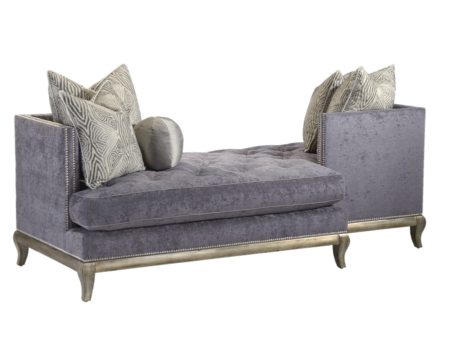 Gemini Tête-à-Tête shown with: Boxed bench seat with quilted buttoned detail Bombay finish Silver nailhead frame trim