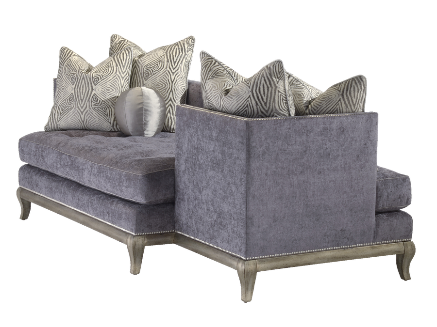 Gemini Tête-à-Tête shown with: Boxed bench seat with quilted buttoned detail Bombay finish Silver nailhead frame trim