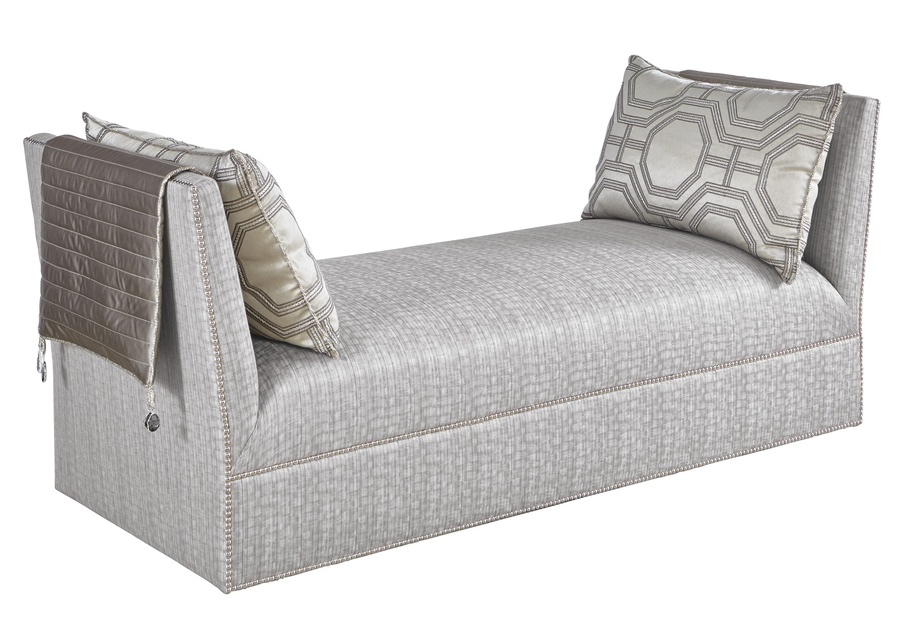 Geneva Bench&nbsp;shown with: Tight seatDeep skirt with built-in endsGunmetal nailhead frame trim