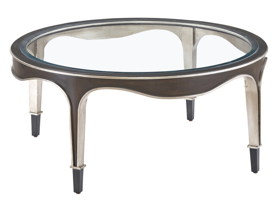 Giverny Cocktail&nbsp;Table&nbsp;shown with:Twilight&nbsp;finish with&nbsp;Cashmere&nbsp;Silver&nbsp;finish trimCashmere Silver finish on Inside LegInset Clear Top with Beveled Glass&nbsp;Edge
