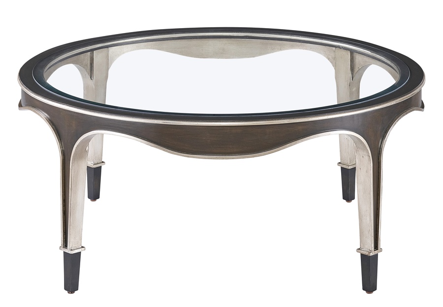 Giverny Cocktail&nbsp;Table&nbsp;shown with:Twilight&nbsp;finish with&nbsp;Cashmere&nbsp;Silver&nbsp;finish trimCashmere Silver finish on Inside LegInset Clear Top with Beveled Glass&nbsp;Edge