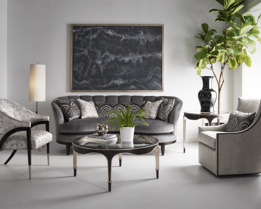 Giverny&nbsp;End&nbsp;Table&nbsp;shown with:Twilight&nbsp;finish with&nbsp;Cashmere&nbsp;Silver&nbsp;finish trimCashmere Silver finish on Inside LegInset Clear Top with Beveled Glass&nbsp;Edge