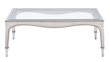 Giverny Cocktail&nbsp;Table&nbsp;shown with:Ensemble&nbsp;finish with&nbsp;Cashmere&nbsp;Silver&nbsp;finish trimInset Clear Top with Beveled Glass&nbsp;Edge